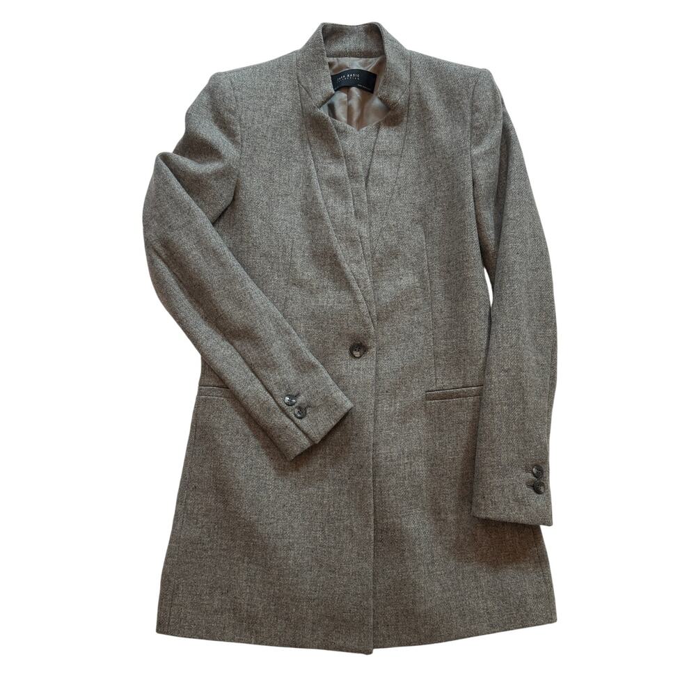 Zara Basic Collection Grey Lambswool Longline Coa… - image 1
